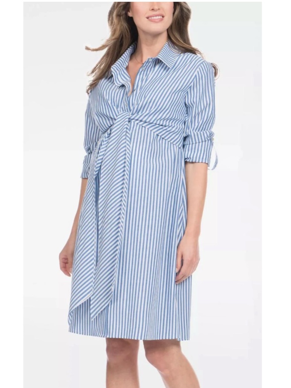 Seraphine Ariadne Striped Wrap Nursing Midi Shirt Dress Maternity Blue 2